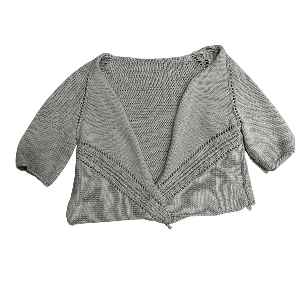 Handmade Grey Knit Bolero Cardigan Pointelle Eyelet Open Front Shrug Women M